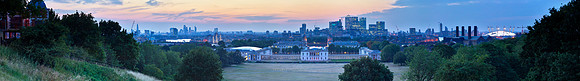 P4C26  Canary Wharf and The City from Greenwich Park, London, UK