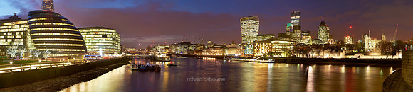 P4C45  Thames View - City Hall, City of London from Tower Bridge, London, UK