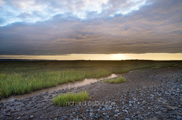 V4L28  Dawn Over Piel Channel Marshes from Walney Island, Barrow-in-Furness, Cumbria, UK