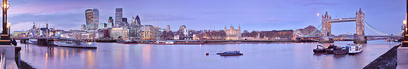P4C37  Thames Evening - City of London, Tower of London and Tower Bridge, London, UK