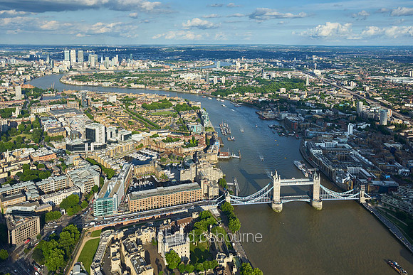 V11C24  Aerial View of Tower Bridge, London, UK