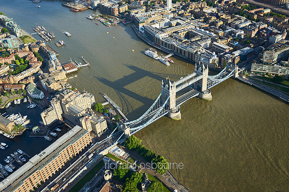 V11C26  Aerial View of Tower Bridge, London, UK
