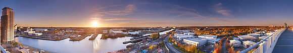 P3C43  Sunset Over Salford, From Salford Quays, Greater Manchester, UK